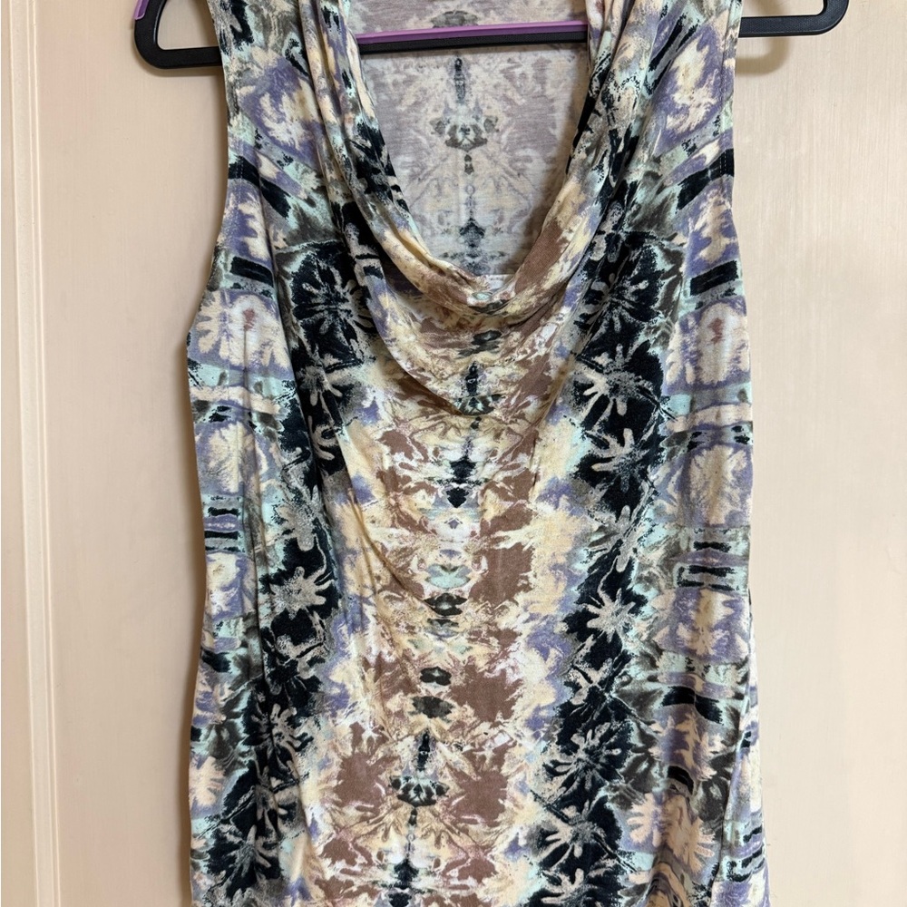Stylish Multicolor Patterned Cowel Neck Tank Top